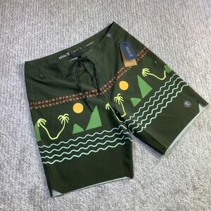 Roark Passage Primo Island Time Boardshorts Dark Military Green Mens Size 30 NWT